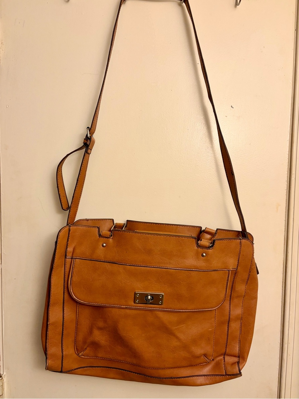Merona Tan Shoulder Bag with Front Turn-Lock Pocket